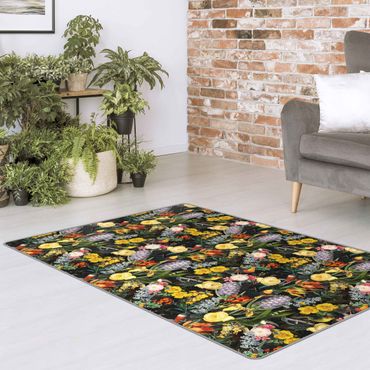 Teppich - Blumen mit Tropischen Vögeln Bunt