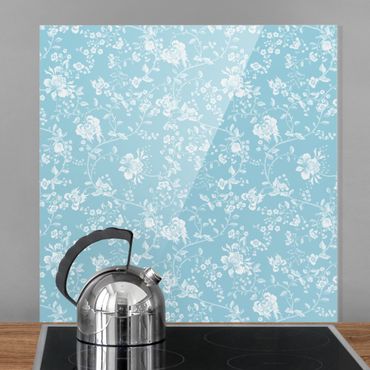 Spritzschutz Glas - Blumenranken auf Blau - Quadrat 1:1