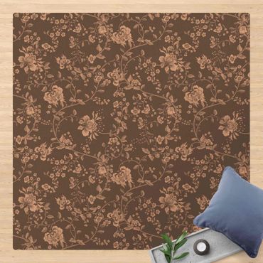Kork-Teppich - Blumenranken auf Grau - Quadrat 1:1