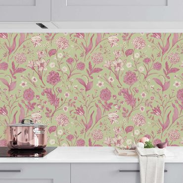 Küchenrückwand - Blumentanz in Mint-Grün und Rosa Pastell II