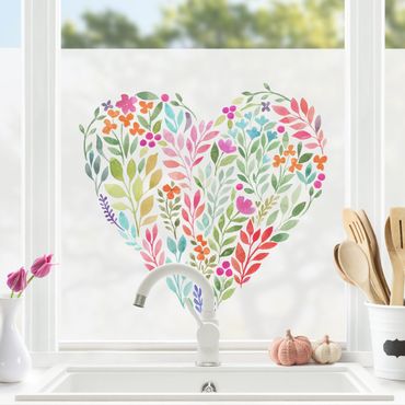 Fensterfolie - Sichtschutz - Blumiges Aquarell als Herz - Fensterbilder