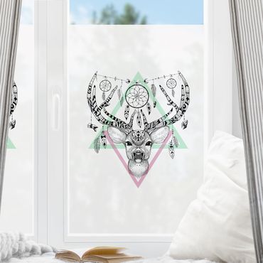 Fensterfolie - Sichtschutz - Boho Rentier mit Traumfänger - Fensterbilder