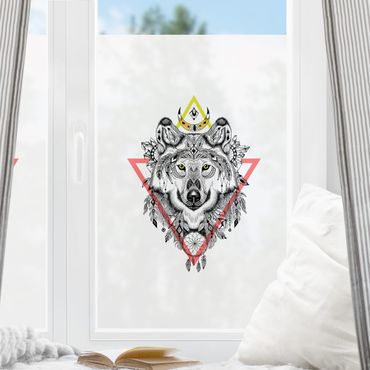Fensterfolie - Sichtschutz - Boho Wolf mit Traumfänger - Fensterbilder