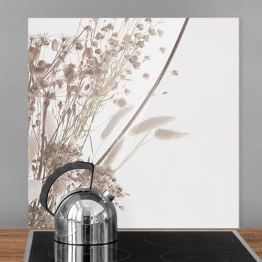 Spritzschutz Glas - Bouquet aus Ziergras und Blüten - Quadrat 1:1