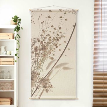 Wandteppich - Bouquet aus Ziergras und Blüten - Hochformat 1:2