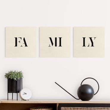 3-teiliges Leinwandbild - Buchstaben FAMILY Schwarz Set I