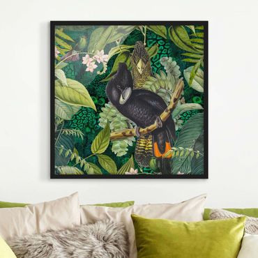 Bild mit Rahmen - Bunte Collage - Kakadus im Dschungel - Quadrat 1:1