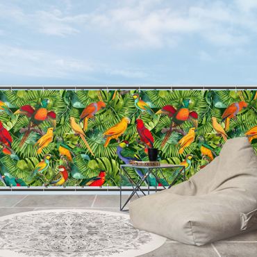 Balkon Sichtschutz - Bunte Collage - Papageien im Dschungel