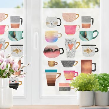 Fensterfolie - Sichtschutz - Bunte Tassen mit Gold - Fensterbilder