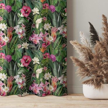 Vorhang - Bunte tropische Blumen Collage