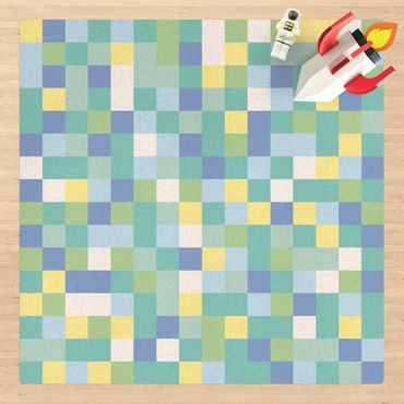 Kork-Teppich - Buntes Mosaik Spielwiese - Quadrat 1:1