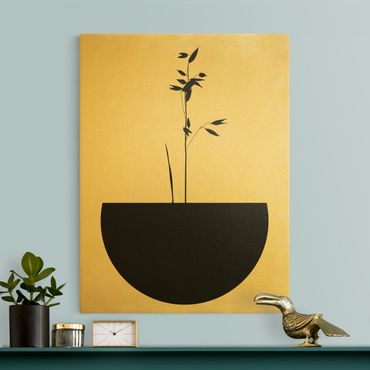 Leinwandbild Gold - Grafische Pflanzenwelt - Zartes Wachstum - Hochformat 3:4
