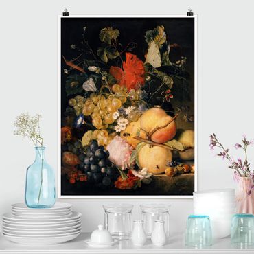 Poster - Jan van Huysum - Früchte Blumen und Insekten - Hochformat 3:4