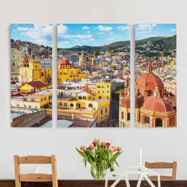 Leinwandbild 3-teilig - Bunte Häuser Guanajuato - Triptychon
