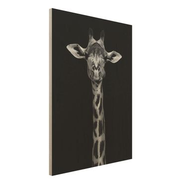 Holzbild - Dunkles Giraffen Portrait - Hochformat 4:3