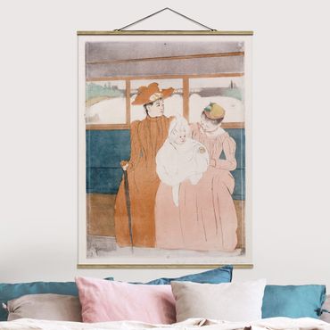 Stoffbild mit Posterleisten - Mary Cassatt - Im Omnibus - Hochformat 3:4