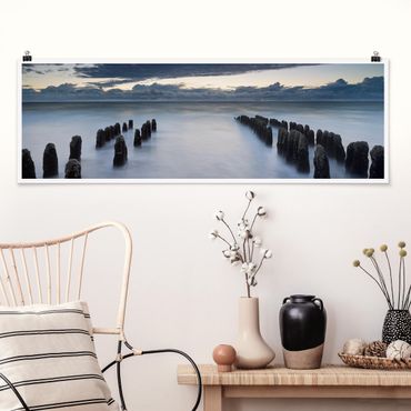 Poster - Holzbuhnen in der Nordsee auf Sylt - Panorama Querformat