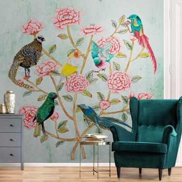 Metallic Tapete  - Chinoiserie Collage in Mint II