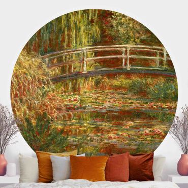 Runde Tapete selbstklebend - Claude Monet - Seerosenteich und japanische Brücke (Harmonie in rosa)