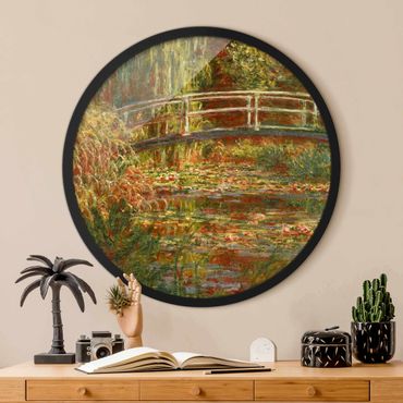 Rundes Gerahmtes Bild - Claude Monet - Seerosenteich und japanische Brücke (Harmonie in rosa)