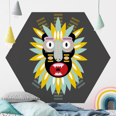 Hexagon Mustertapete selbstklebend - Collage Ethno Maske - King Kong