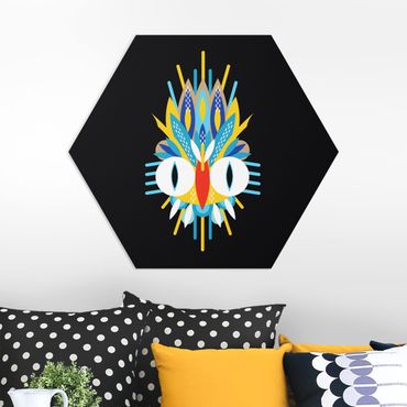 Hexagon-Forexbild - Collage Ethno Maske - Vogel Federn