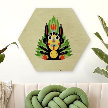 Hexagon-Holzbild - Collage Ethno Monster - Dschungel
