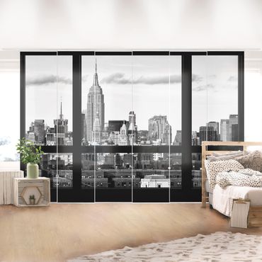 Schiebegardinen Set - Fensterblick New York Skyline schwarz weiß - Flächenvorhänge