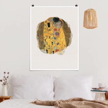 Poster - Wasserfarben - Gustav Klimt - Der Kuss - Hochformat 4:3