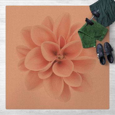 Kork-Teppich - Dahlie Rosa Pastell Blume Zentriert - Quadrat 1:1
