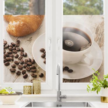 Fensterfolie - Sichtschutz - Dampfende Kaffeetasse mit Kaffeebohnen - Fensterbilder