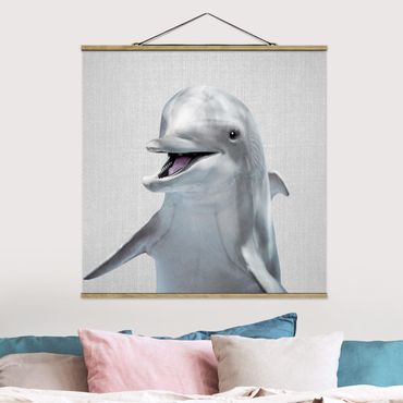 Stoffbild mit Posterleisten - Delfin Diddi - Quadrat 1:1