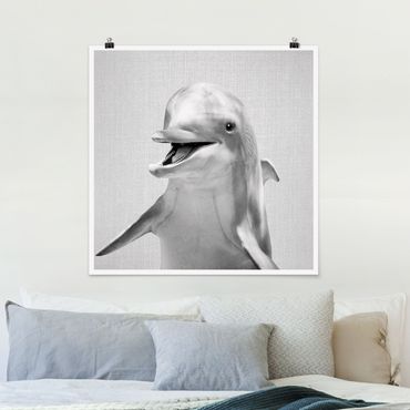 Poster - Delfin Diddi Schwarz Weiß - Quadrat 1:1