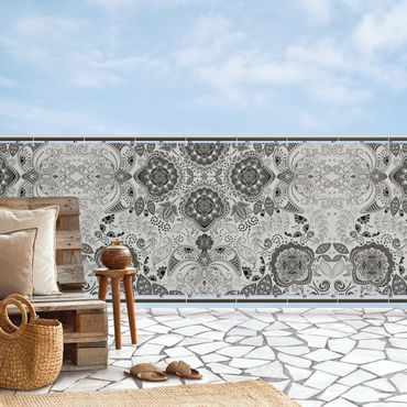 Balkon Sichtschutz - Detailliertes Boho Muster in Grau