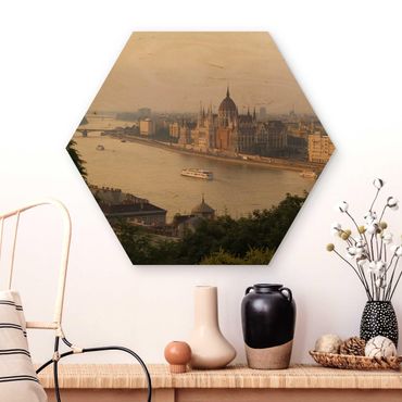 Hexagon Bild Holz - Budapest Skyline