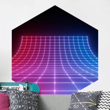 Hexagon Mustertapete selbstklebend - Dreidimensionales Neonlicht