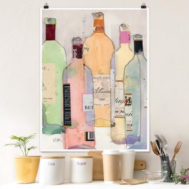 Poster - Weinflaschen in Wasserfarbe II - Hochformat 3:4