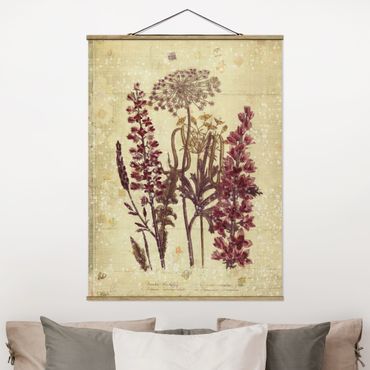 Stoffbild mit Posterleisten - Vintage Leinenoptik Blumen - Hochformat 3:4