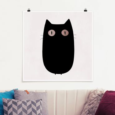 Poster - Schwarze Katze Illustration - Quadrat 1:1