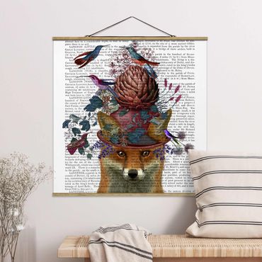 Stoffbild mit Posterleisten - Vogelfänger - Fuchs mit Artischocke - Quadrat 1:1
