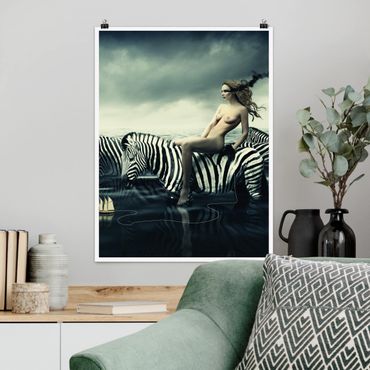Poster - Frauenakt mit Zebras - Hochformat 3:4