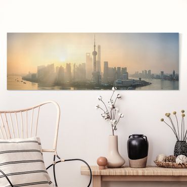 Leinwandbild - Pudong bei Sonnenaufgang - Panorama 3:1