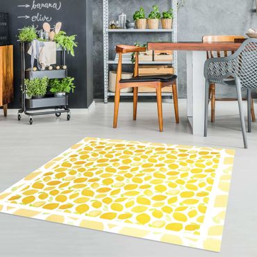 Vinyl-Teppich - Aquarell Zitronen mit Blättern und Rahmen - Quadrat 1:1