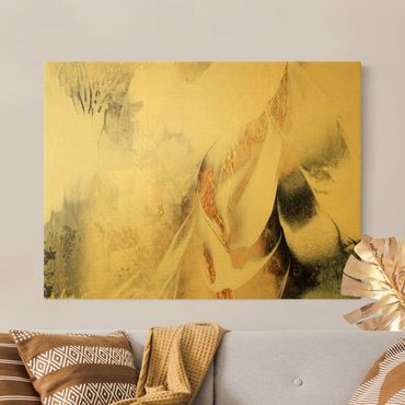 Leinwandbild Gold - Goldene abstrakte Wintermalerei - Querformat 4:3