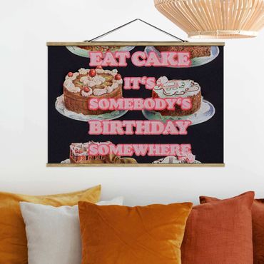 Stoffbild mit Posterleisten - Eat Cake It's Birthday - Querformat