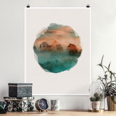 Poster - Wasserfarben - Nebel bei Sonnenaufgang - Hochformat 4:3