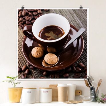 Poster - Kaffeetasse mit Kaffeebohnen - Quadrat 1:1