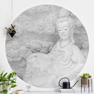 Runde Tapete selbstklebend - Edle Buddhastatue in Schwarz-Weiß