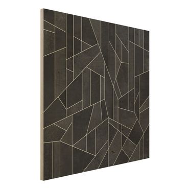 Holzbild - Schwarz Weiß Geometrie Aquarell - Quadrat 1:1