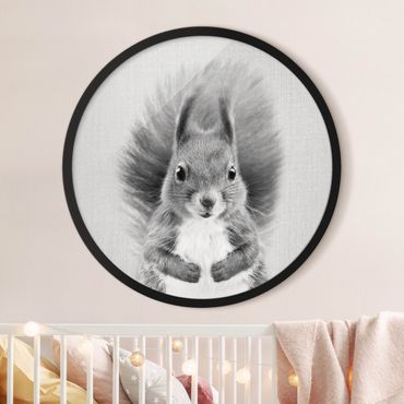 Rundes Gerahmtes Bild - Eichhörnchen Elisabeth Schwarz Weiß